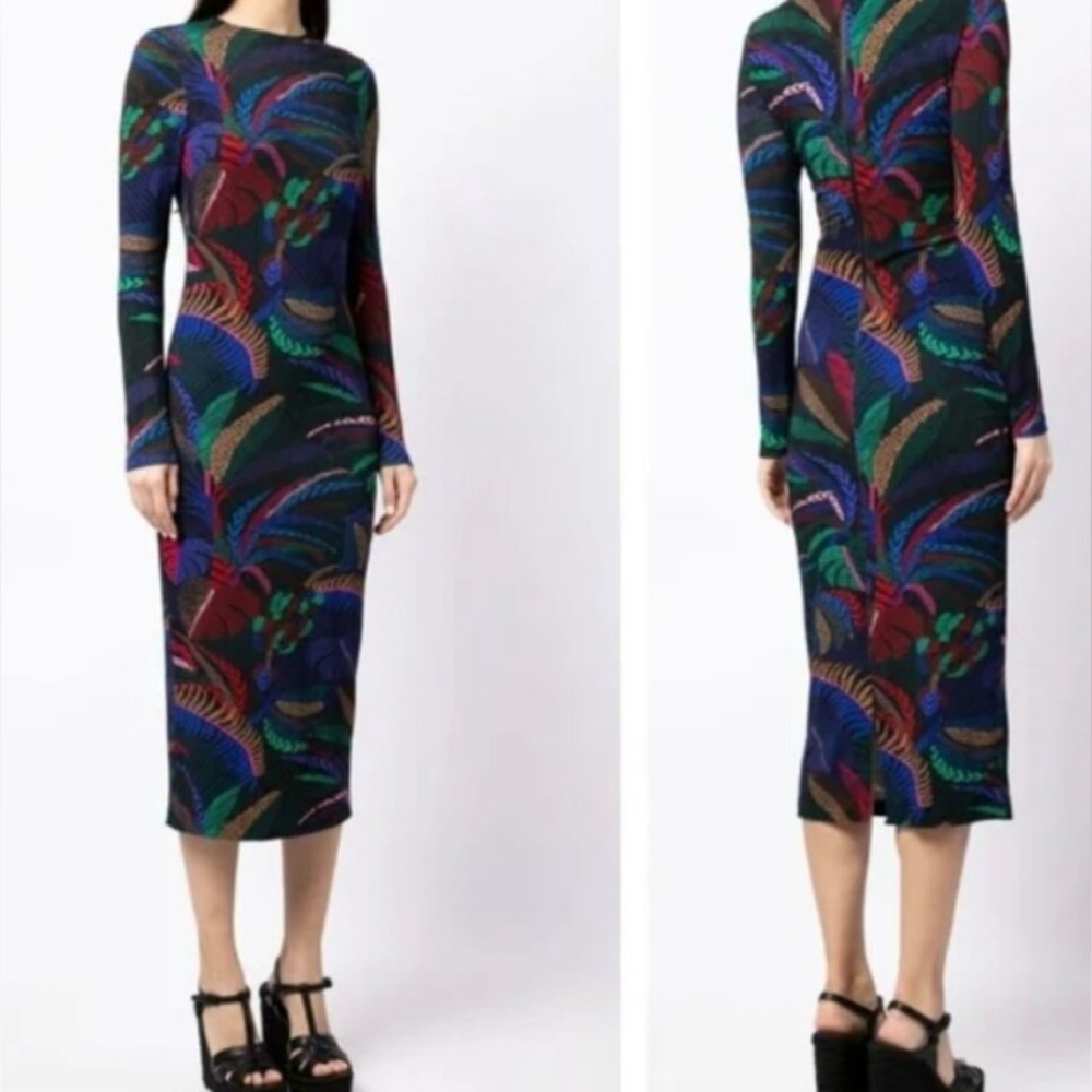 FARM Rio Amazona Night Maxi Dress Multicolor Long Sleeve Sz L. NWT